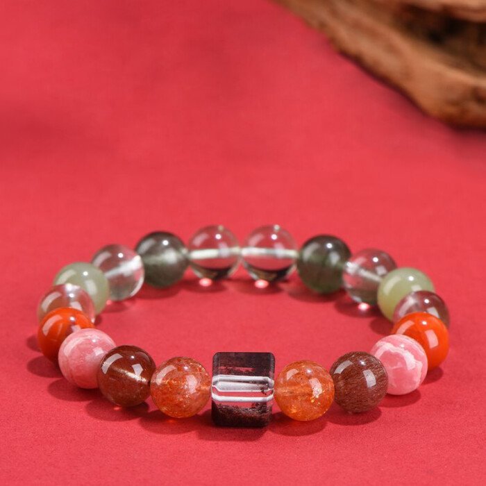 Red Rutilated Quartz and Green Crystal Cornucopia Bracelet – Achieving Balance between Fire and Wood Elements in the Five – Element System