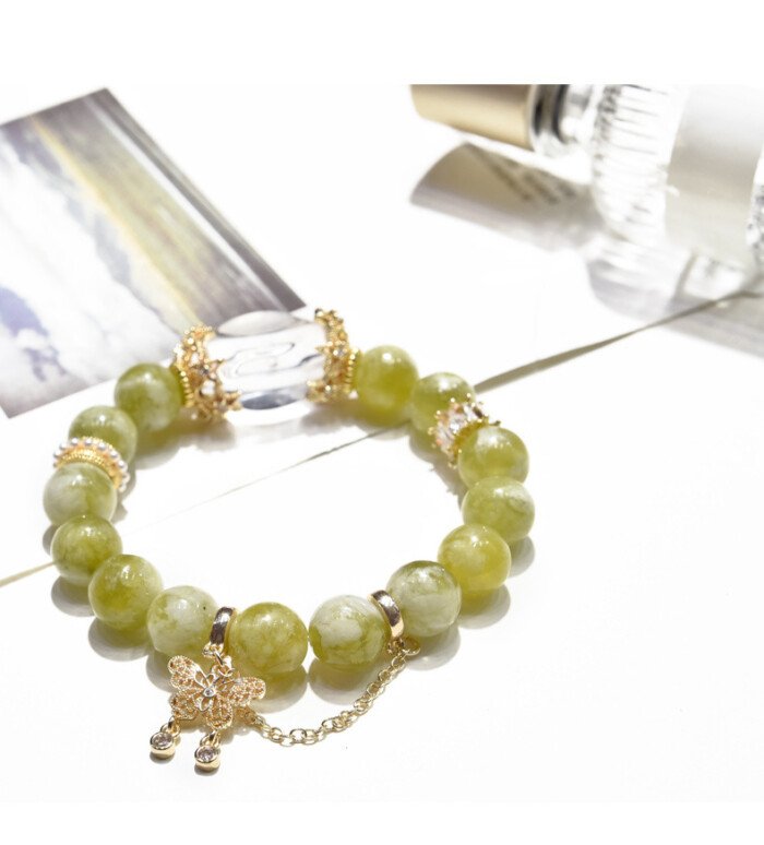 Xiu jade and white crystal butterfly bracelet for increasing self-confidence.