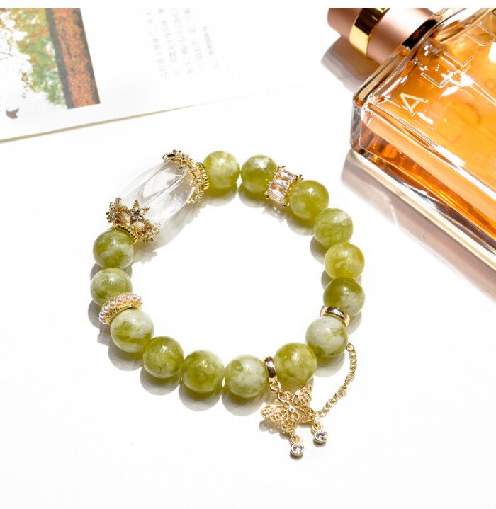 Xiu jade and white crystal butterfly bracelet for increasing self-confidence.