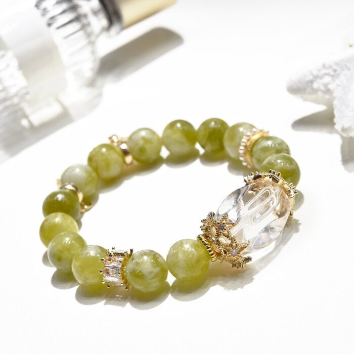 Xiu jade and white crystal butterfly bracelet for increasing self-confidence.