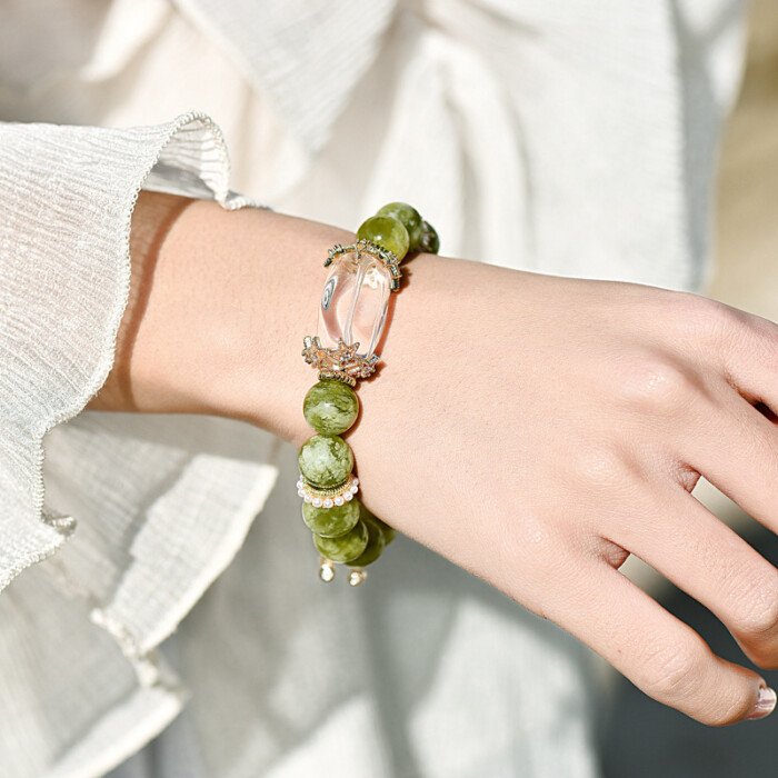 Xiu jade and white crystal butterfly bracelet for increasing self-confidence.