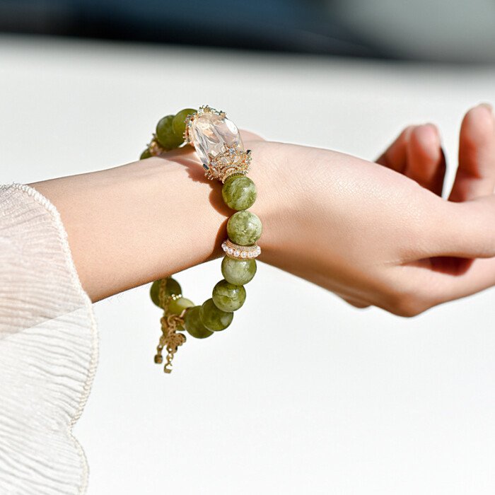 Xiu jade and white crystal butterfly bracelet for increasing self-confidence.