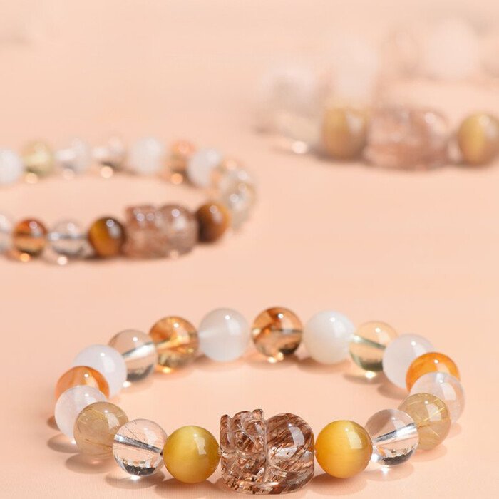 Yellow Azeztulite and Rutilated Quartz Pi Xiu Bracelet – Compensating for the Deficiency of Metal and Earth Elements in the Five – Element Theory