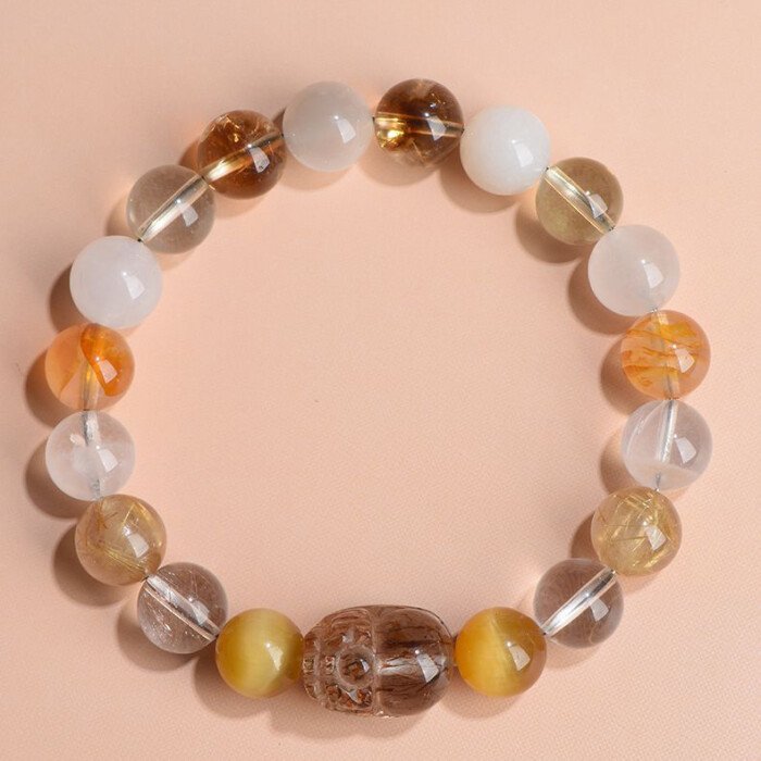 Yellow Azeztulite and Rutilated Quartz Pi Xiu Bracelet – Compensating for the Deficiency of Metal and Earth Elements in the Five – Element Theory
