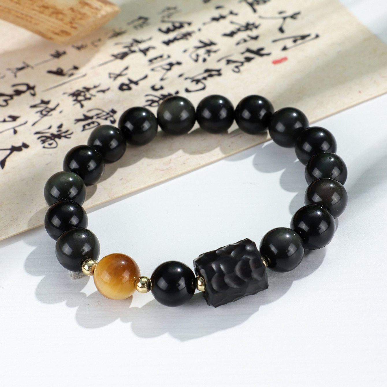 Personalized Obsidian and Yellow Tiger’s Eye Beaded Bracelet - taoistcrystal.com Personalized Obsidian and Yellow Tiger’s Eye Beaded Bracelet